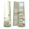 SONGMICS HOME Standing Jewelry Armoire, Full Length Floor Mirror with Storage, Lockable Jewelry Cabinet with 6 LED Lights, Built-in Vanity, Laurel Green Surface, Cream White Lining UJJC007C01SH