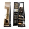 SONGMICS HOME Standing Jewelry Armoire, Full Length Floor Mirror with Storage, Lockable Jewelry Cabinet with 6 LED Lights, Built-in Vanity, Black Surface, Black Lining UJJC007B01SH