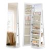 SONGMICS HOME Standing Jewelry Armoire, Full Length Floor Mirror with Storage, Lockable Jewelry Cabinet with 6 LED Lights, Built-in Vanity, White Surface, Greige Lining UJJC007W02SH