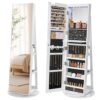 SONGMICS HOME Standing Jewelry Armoire, Full Length Floor Mirror with Storage, Lockable Jewelry Cabinet with 6 LED Lights, Built-in Vanity, White Surface, Black Lining UJJC007W01SH