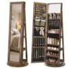 SONGMICS HOME Standing Jewelry Cabinet, Full Length Mirror with Storage, Swivel Jewelry Armoire, Lockable Rotating Jewelry Organizer, Rear Shelves, Bedroom Organization, Rustic Brown UJJC006X01SH