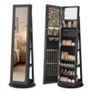 SONGMICS HOME Standing Jewelry Cabinet, Full Length Mirror with Storage, Swivel Jewelry Armoire, Lockable Rotating Jewelry Organizer, Rear Storage Shelves, Bedroom Organization, Black UJJC006B01SH