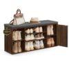 SONGMICS Home Storage Bench, Snapsemble Superfast Assembly, 41" Wide Entryway Shoe Bench with Cushion & Adjustable Shelves, Shoe Rack Cabinet, Natural Walnut and Slate Gray ULHS391KE04S