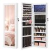 SONGMICS Jewelry Cabinet, Wall or Door Mounted Armoire with Full Length Mirror, Large Capacity Organizer, 6 LED Lights, 42.5 x 3.9 x 14.6 inch, White, BERIT Collection UJJC092W101