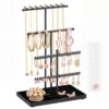 SONGMICS Jewelry Organizer Stand, Steel and Plush Fabric 3-Tier Necklace Holder, 7.1 x 4.3 x 11.6 Inch, with 10 Storage Bags for Rings and Earrings, Ink Black, CAELEY Collection UJJS036B101