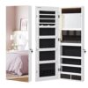 SONGMICS JJC013W01 Wall Mounted Jewelry Cabinet Organizer with LED Lights Storage Cabinet with Frameless Mirror, Built-in Makeup Mirror, 2 Drawers, Lockable, White
