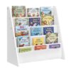 SONGMICS Kids Bookshelf, 4-Tier Sling Bookcase, Fabric Organizer for Toddlers, Child-Friendly Storage Rack for Playroom, 24.6 x 9.8 x 23.6 Inch, Cloud White and White, TEZA Collection UGKR079WB01