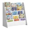 SONGMICS Kids Bookshelf, 4-Tier Sling Bookcase, Fabric Organizer for Toddlers, Child-Friendly Storage Rack for Playroom, 24.6 x 9.8 x 23.6 Inch, Dove Gray and White, TEZA Collection UGKR079GD01