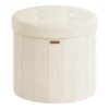 SONGMICS Mazie Collection - Round Storage Ottoman, Folding Footrest Stool with Removable Lid, Easy Assembly, PU Leather Vanity Stool for Bedroom, Living Room, Entryway, Cream White ULSF609WD01