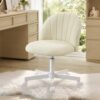 SONGMICS Office Chair, Swivel Makeup Vanity Desk Chair, Height Adjustable, Foam Padded, for Home Office, Bedroom, Dressing Room, Corduroy Fabric, Cream White UOBG027L101