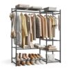 SONGMICS Portable Closet Wardrobe, Clothes Rack, Closet Organizers and Storage, Freestanding Clothing Rack with 7 Shelves, 2 Hanging Rods, Metal Frame Rack, for Bedroom, Entryway, Black ULGR010BZ03S
