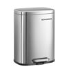 SONGMICS Stainless Steel Trash Can, 3.2 Gallon (12L) Step Garbage Bin, Soft Close Lid, Removable Inner Bucket, 15.1 x 11.3 x 9.9 inch, Silver, for Bathroom, Plushic Collection ULTB112EZ01