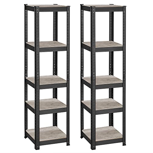 SONGMICS Standing Shelves, Set of 2, Bookcase, Storage Shelf, 5 Shelves, Adjustable, 37 x 37 x 150 cm, Each Load Capacity up to 400 kg, for Kitchen, Living Room, Greige-Black, GLR037B12