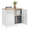 SONGMICS Storage Cabinet, Metal Cabinet, Sideboard with 2 Doors, 15.7 x 31.5 x 29.9 Inches, Magnetic Closure, Adjustable Shelf, Steel Frame, Natural Beige and White ULSC102W57