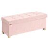 SONGMICS Storage Ottoman Bench, PU Leather Foldable Footrest with Padded Seat, 43.3 x 15 x 15.7 inches, Pink, Sturdy Space Saving Chest for Bedroom, Minota Collection ULSF524SA01