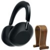 Sony 1000X THE COLLEXION Wireless Noise Cancelling Headphones - Black WH1000XX/B Bundle with Deco Essentials Wood Headphone Display Stand Secure Tabletop Holder