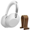 Sony 1000X THE COLLEXION Wireless Noise Cancelling Headphones - Platinum WH1000XX/W Bundle with Deco Essentials Wood Headphone Display Stand Secure Tabletop Holder