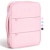 Sooez Cute Zipper Binder Bag, 1 Inch Binders 3 Ring O-Ring with Handle, 5-Tab Divider Accordion File Organizer, 500-Sheet Capacity Three Ring Binder, Multi-Pocket Organizer for School Supplie, Pink