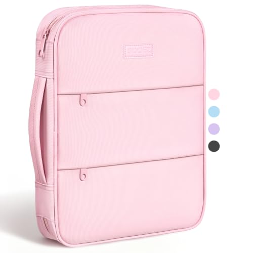 Sooez Cute Zipper Binder Bag, 1 Inch Binders 3 Ring O-Ring with Handle, 5-Tab Divider Accordion File Organizer, 500-Sheet Capacity Three Ring Binder, Multi-Pocket Organizer for School Supplie, Pink