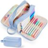 Sooez High Capacity Pencil Case, Soft Corduroy Pencil Pouch with 4 Compartments, Multiple Pockets, Large Pencil Bag with Sturdy Zipper, Cute Pencil Case Pouch Organizer for Student Teen Girls, Blue