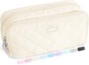 Sooez Large Pencil Case Pouch, Extra Big Pencil Bag with 8 Compartments, Pen Bag Wide Opening, Soft Quilted Pencil Pouch Organizer with Zipper, Portable Pencil Case for Teen Girls, Beige