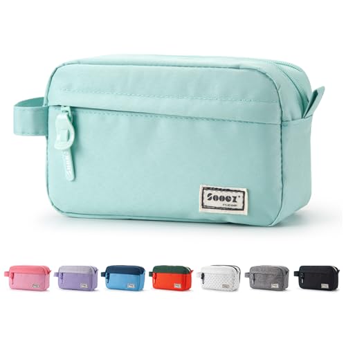 Sooez Original High Capacity Pencil Case, Big Pencil Bag Pouch Box Organizer Pen Case, Aesthetic Supply for Girls Adults, Portable Journaling Supplies with Easy Grip Handle & Loop, Mint Green