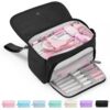 Sooez Super Large Pencil Case, Big Capacity Pencil Bag with 3 Compartments, Aesthetic Pencil Pouch with Zipper, Pencil Case Organizer, Aesthetic School Study Supplies Stuff, Black