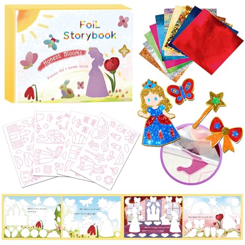 SOOVSY Magnetic Foil Art & Craft Fun Kit for Kids, Princess Foil Story Book with 77 Magnets & 100 Color Sheet, DIY Creative Activity, Travel Toys, Gifts Set for Ages 4, 5, 6, 7, 8, 9