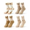 SOQSOQ Coral Fleece Slipper Socks 4 Pack Animal Pattern Fuzzy Cozy Warm Plush Winter Stocking Stuffer for Women Floor