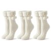 SOQSOQ Fleece Fuzzy Slipper Socks 3 Pack Cozy Pom Pom Non Slip Grips Women Size 5.5 to 9.5 Off White for Indoor Lounging Xmas (3 Pack-White,One Size)