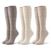 SOQSOQ Knit Slouchy Calf Socks for Women 3 Pack Raised Diamond Pattern Warm Soft Oatmeal Beige for Winter Xmas Indoor Outdoor (3 Pack-Grey&Cream&oatmeal)