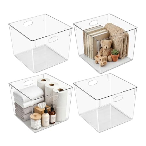 Sorbus Clear 13.5x13.5 Cube Storage Bins, 4 Pack Extra Large Square Organizer Bins with Handles, Plastic Storage Containers for Cube Storage, Closet, Shelf & Home Organization, BPA-Free