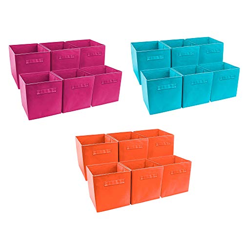 Sorbus Foldable Storage Cube Basket Bin - Great for Nursery, Playroom, Closet, Home Organization (Aqua, Pink, Orange, 18 Pack)