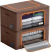Sorbus® Storage Bins Boxes, Foldable Stackable Container Organizer Basket Set with Large Clear Window & Carry Handles, for Bedding, Linen, Clothes (Brown)