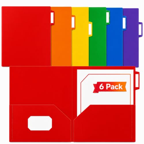 SortRax Plastic Folders with Pockets, Folders for School, Assorted Colors - 6 Pack