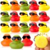 Sosation 36 Packs Mini Rubber Ducks with Sunglasses, 2.2 Inch Thanksgiving Squeaky Bath Toys, Float Bathtub Duckies for Party Favors, Carnival Prizes, Thanksgiving Decor