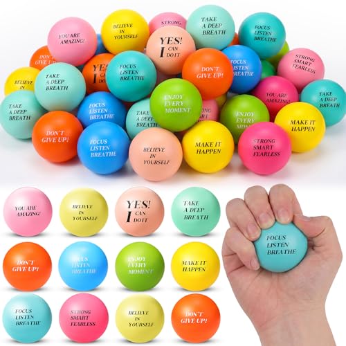 Sotiff 100 Pcs Stress Balls Bulk for Adults Colorful Foam Stress Relief Gift Toys with Motivational Quotes Squeeze Balls for Office Relief Employee Appreciation (Ten Colors,Team Building)