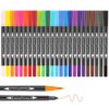 Soucolor 24 Dual Tip Brush Markers,Water-Based Art Pens,for Coloring Books