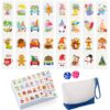 Soulchen 129 Pack 4 Players Mahjong Block Set(1.2'') Tiles Push Game Portable Travel Blue Mahjong Tiles Set with Carry Bag for Spring Summer Family Friends Party Game Gift, 32 Seasonal Pattern