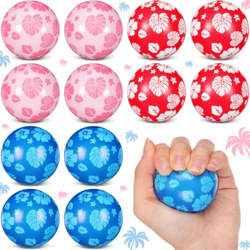 Soulchen 12 Pcs Hawaii Party Favors Stress Balls, Hawaiian Leaves and Flowers Pattern Sensory Fidget Toys Gifts for Kids Cartoon Birthday Party Favors Supplies, Goodie Bag Stuffers