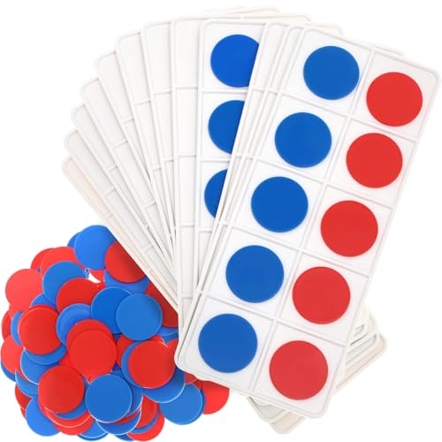 Soulchen 12 Sets Plastic Ten Frames for Classroom Math Manipulatives for Kids Classroom Math Counters Supplies Including12 Plastic Ten Frames, 120 Red Blue Counters for Teach Number Concepts