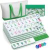Soulchen 1.4'' Houseplant American Mahjong Set, 168 Pcs Green Engraved Tiles with Large Tote Bag Dice Portable Carry Pouch Complete American Mahjong Set for Game Night Travel Vacation Collection Gift