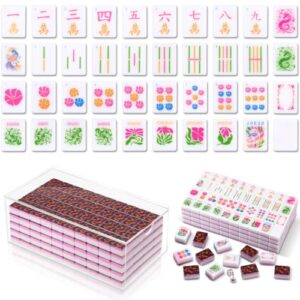 Soulchen 160 Tortoise Kaleidoscope American Mahjong Tile Set with Acrylic Storage Box & Dice 1.2" 3D Engraved Tiles for Adults Friends Family Game Night Mahjong Travel Size Chinese Game Gifts