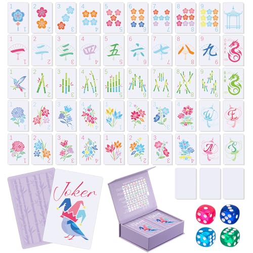 Soulchen 168 Pcs Premium American Mahjong Playing Cards, Large Print Waterproof PVC Card Set with 4 Dice & Storage Case, Elegant Lavender, Easy-to-Read Mahjong for Adults, Seniors, Travel, Gift Giving