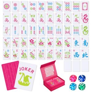 Soulchen 168 Pcs PVC American Mahjong Playing Cards, Large Print Waterproof Card Set with 4 Dice & Storage Case, Easy-to-Read for Adults, Seniors, Mahjong Clubs, Travel, Gift Giving (Classic,Hot Pink)