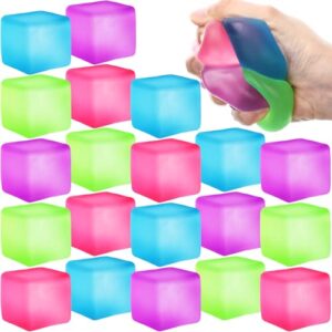 Soulchen 20 Pcs Stress Balls Ice Cube Inside 1.4 Inch Mixed Colors Sensory Squeeze Funny Calming Balls Stress Relief Cubes for Adults Christmas Party Favors Birthday Gift