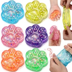 Soulchen 6 Pcs Cat Paws Stress Balls 2.36 Inch Aesthetic Glitter Sensory Squeeze Funny Calming Balls Stress Relief Cubes for Adults Christmas Party Birthday
