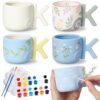 Soulchen 9 Pcs Paint Your Own Mug Kit DIY Mug Painting Kit Include 4 Paintable Ceramic Mugs 2 Paintbrush 2 Acrylic Paints 12 Color and 1 Palette Tray Coffee Cup Decorating Set Craft Project (Letter K)