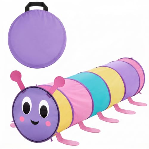 Soulchen Caterpillar Shaped Kids Play Tunnel 6-ft Colorful Pop Up Caterpillar Crawling Toy for Toddlers 1-3 Baby Crawling Tunnel Girl Boy Birthday Favor Gift for Infant Toddler Toys Dog Indoor Outdoor