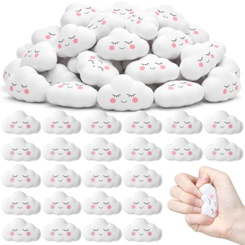 Soulchen Cloud Stress Balls Squeeze Toys Fidget Toy Kawaii Cloud Anxiety Stress Relief Calming Sensory Gifts for Kids Teens Adults ADHD Autism Birthday Classroom Goodie Bags(48 Pcs)